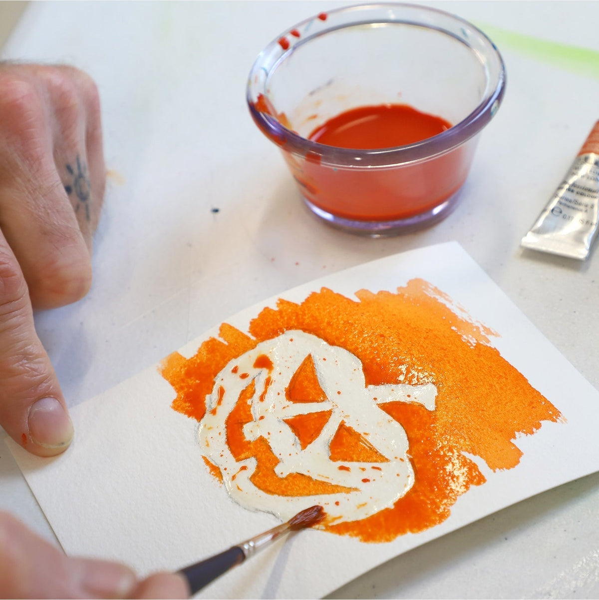 Make fun Halloween postcards with masking fluid