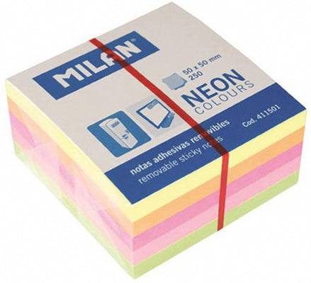 Bloc notes adhésives néon 250f. 5x5cm