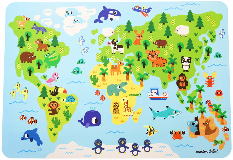 Napperon Animaux sur Carte du Monde