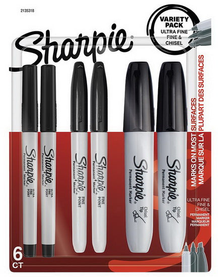 Set of 6 assorted Sharpie - Black