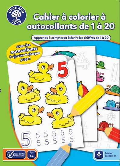 Cahier à colorier à autocollants de 1 à 20 3/4 ans