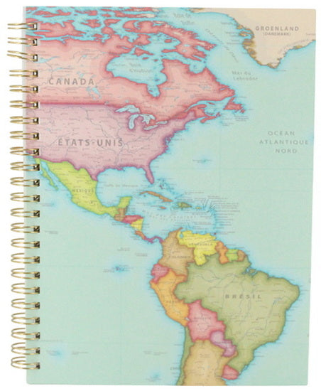 Cahier spirale ligné mappemonde