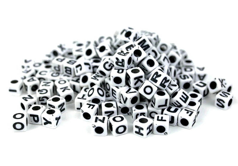 Pqt 300 perles cubes alphabet blancs 7mm