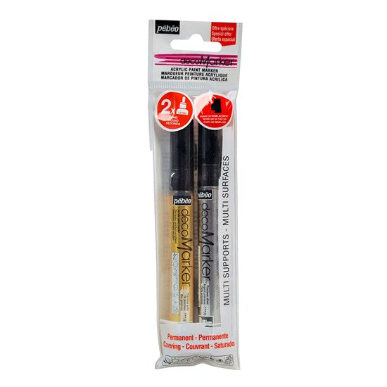 Pk 2 acrylic markers - 1.2mm - gold & silver