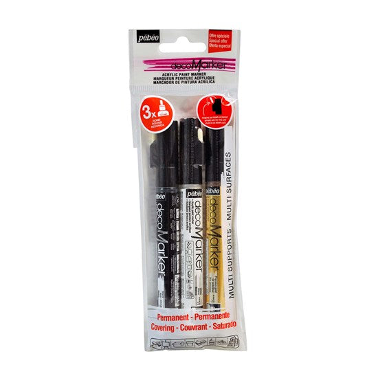 Pk 3 acrylic markers - 1.2mm - black white gold