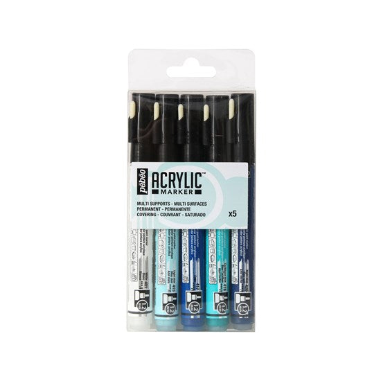 Pk 5 acrylic markers - 1.2mm - blue asst