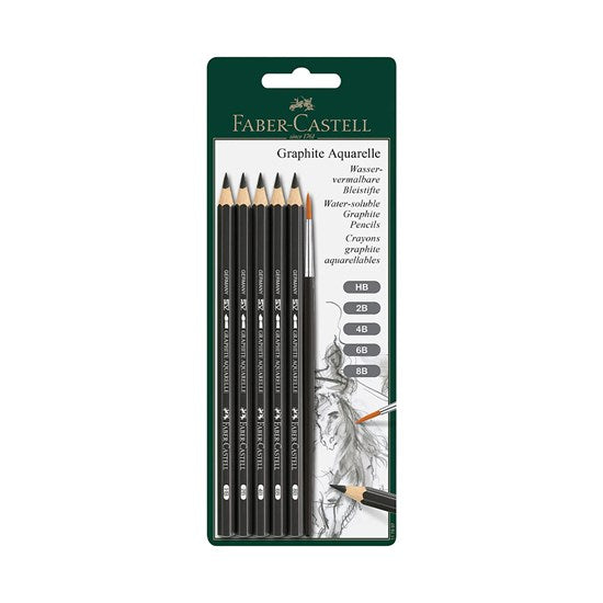 Set of 5 watercolor graphite pencils with brush