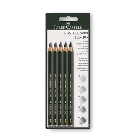 Ens. 5 crayons graphite large castell 9000