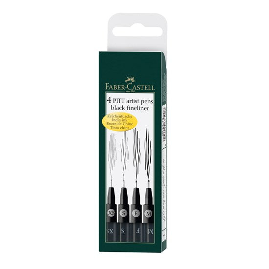 Set of 4 pitt black markers tips xs, s, f, m