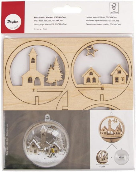 3D winter village natural wood ornament to assemble