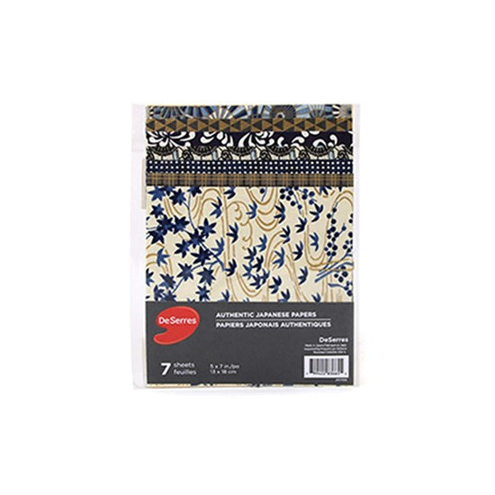 Ens. 7 papiers japonais bleu - 5x5po