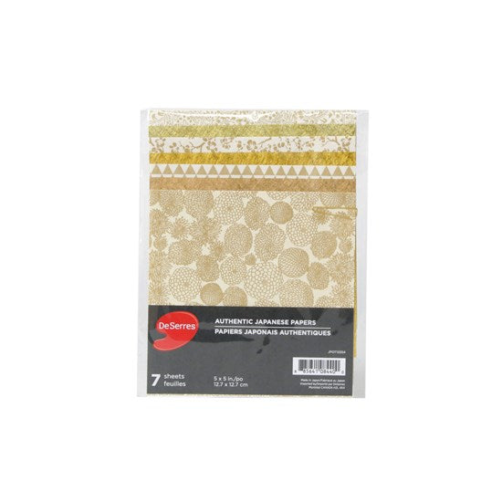 Ens. 7 papiers japonais doré - 5x5po
