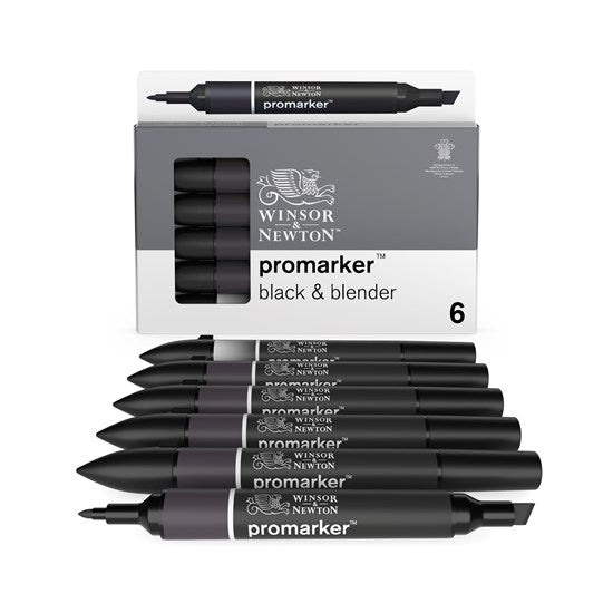 Set of 6 Promarker Black And Blender
