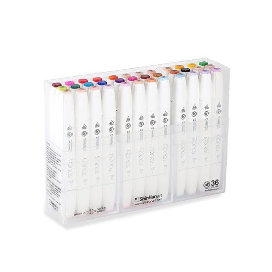 Ens. 36 marqueurs pointe pinceau touch couleurs de base