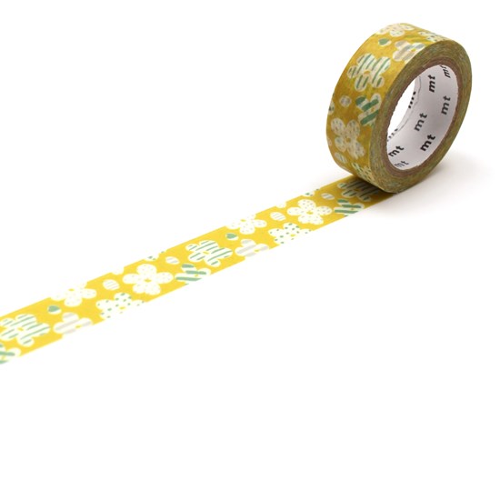 Ruban washi fleurs blanches - 15mm x 7m