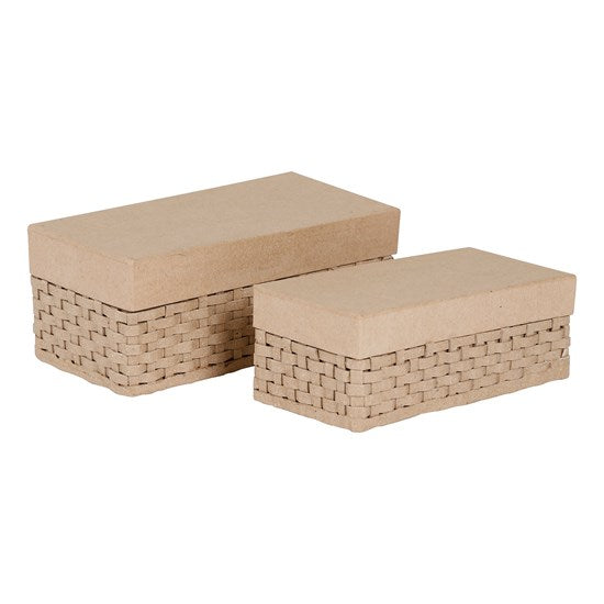 Ens. 2 boîtes tressées en papier mâché - rectangulaire