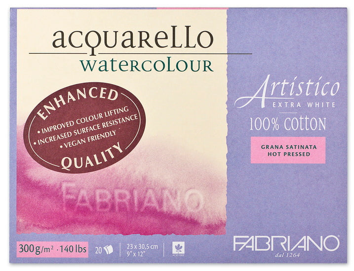 Papier aquarelle artistico - extra blanc - grain_satine inch - 9 x 12 pouces grampersquaremeter