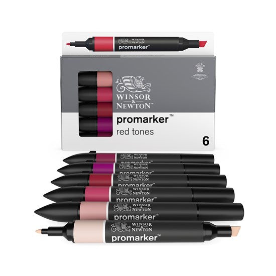 Ens. 6 marqueurs promarker double pointe tons rouge
