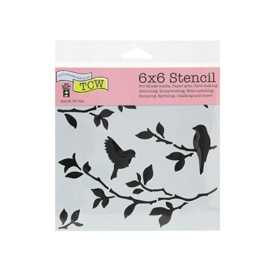 Pochoir oiseaux sur branche 6x6po