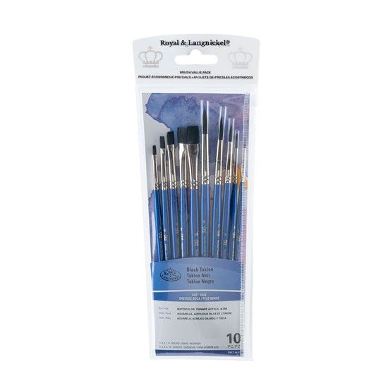 Ens. 10 pinceaux en taklon noir ronds/ombreurs