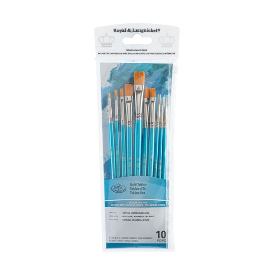 Set of 10 Gold Taklon Brushes Detail/Shader