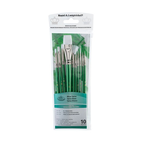Ens. 10 pinceaux en taklon blanc ronds/lavis