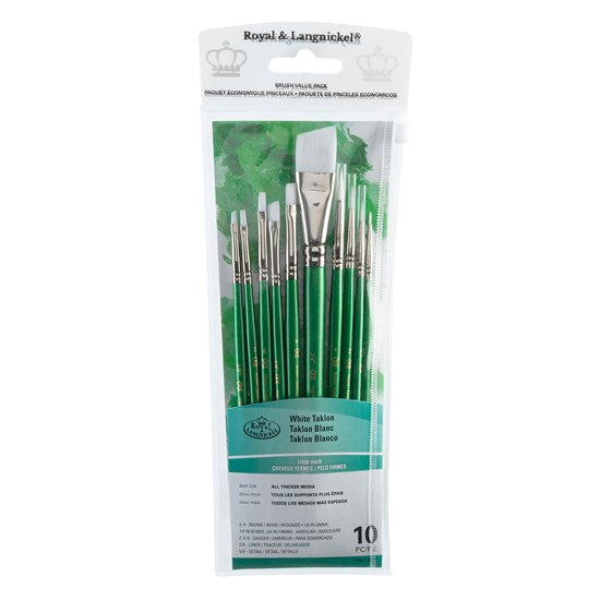 Set of 10 White Taklon Brushes Angular/Round