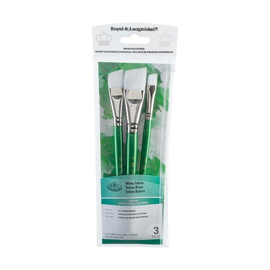 Set of 3 White Taklon Brushes Angular
