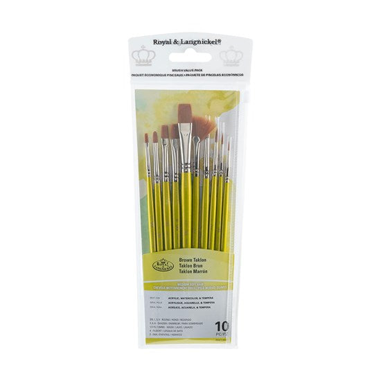 Ens. 10 pinceaux en taklon brun assortis