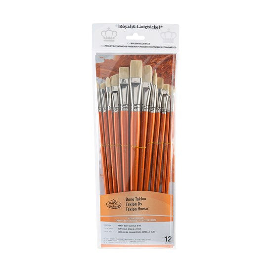 Ens. 12 pinceaux en taklon os assortis