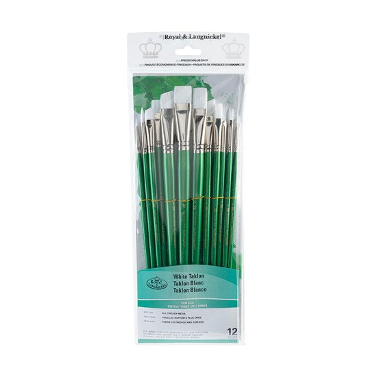 Ens. 12 pinceaux en taklon blanc assortis