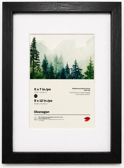 Wood Photo Frame Black - 9x12" Mat 5x7"