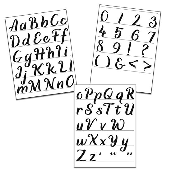 Ens. 3 pochoirs alphabet calligraphie 8.5x11po