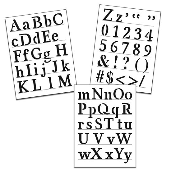 Ens. 3 pochoirs alphabet traditionnel 8.5x11po