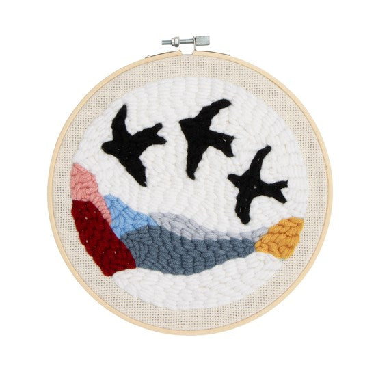Ens. broderie au poinçon oiseaux
