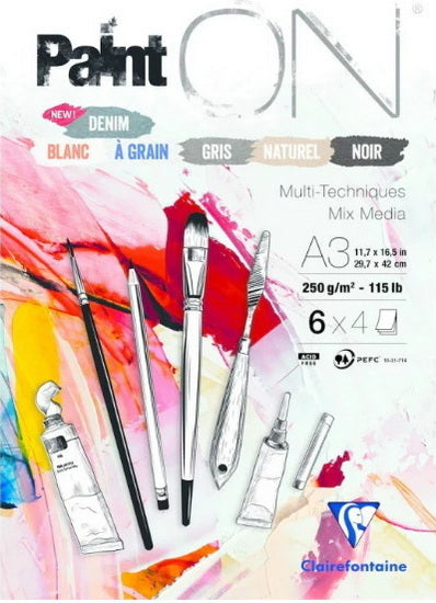 Paint'ON Mixed Media Glued Pad - 6 Colours - 11.7 X 16.5 INCHES