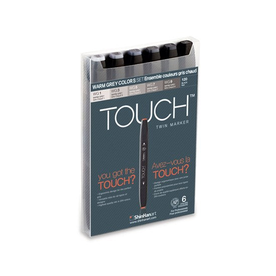 Set of 6 touch dual tip markers warm grays