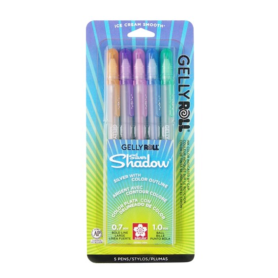 Set of 5 gelly roll silver shadow gel pens