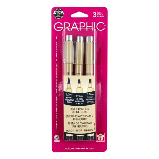 Set of 3 markers pigma graphic black