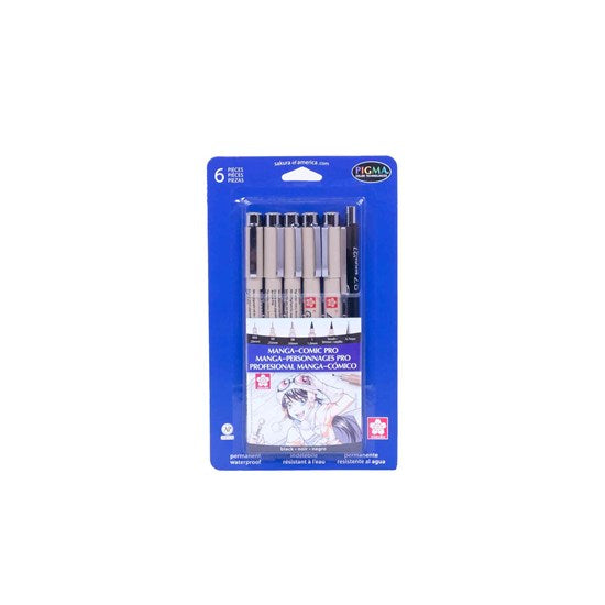 Set of 6 pens pigma black manga
