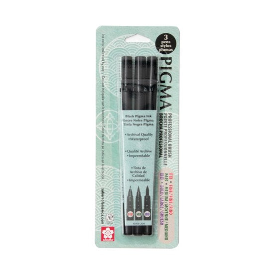Set of 3 brush markers pigma black assorted tips
