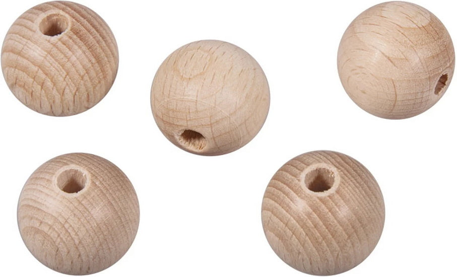 Raw wood balls drilled 15mm 15pcs