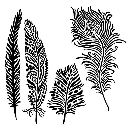 Pochoir plumes enjouées 6x6po