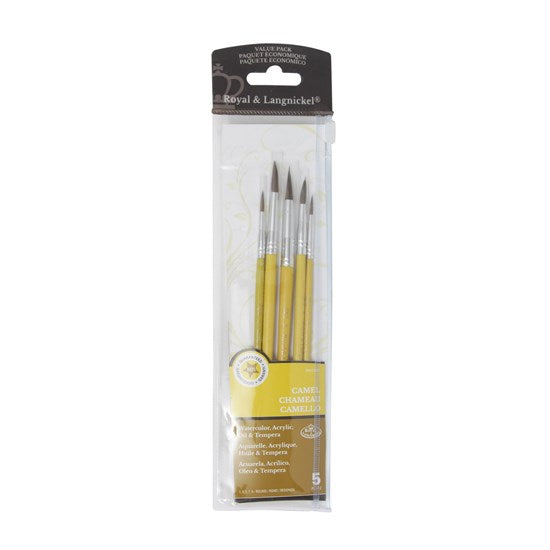 Set of 5 Camel Hair Brushes Round