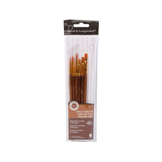 Set of 6 Short-Handle Gold Taklon Brushes