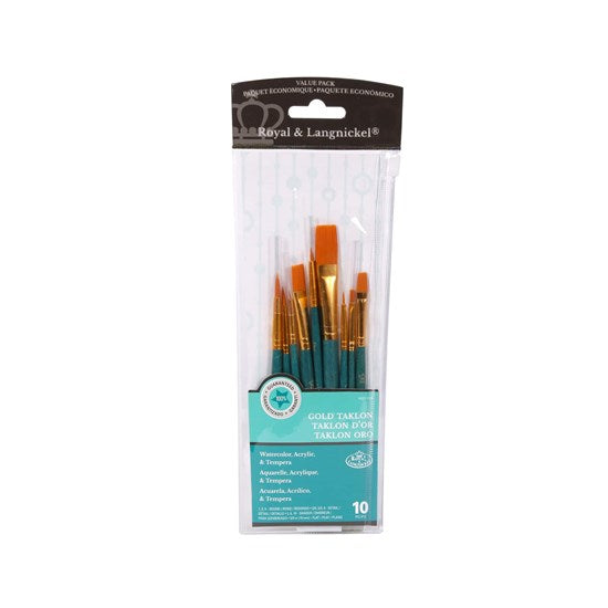 Set of 10 Short-Handle Gold Taklon Brushes