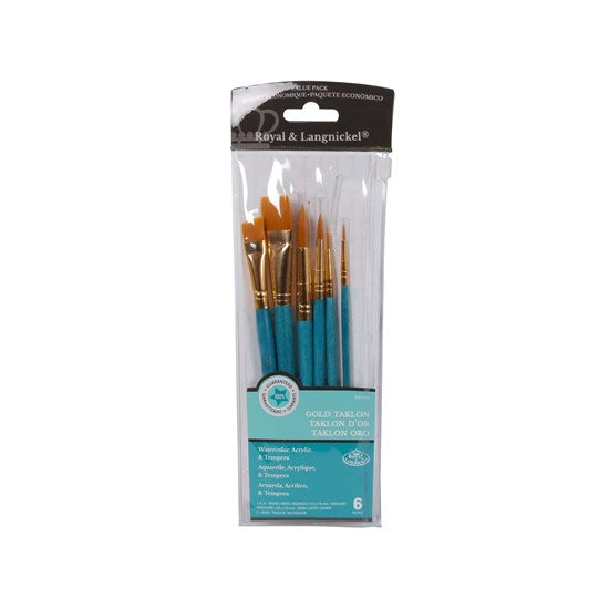 Set of 6 Short-Handle Teal Gold Taklon Brushes