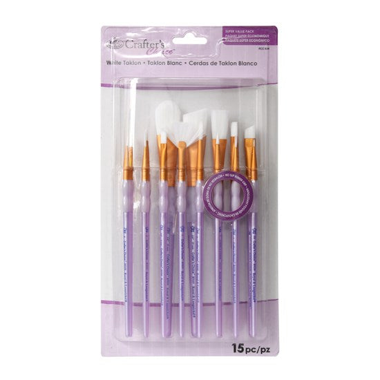 Set of 15 White Taklon Brushes Assorted