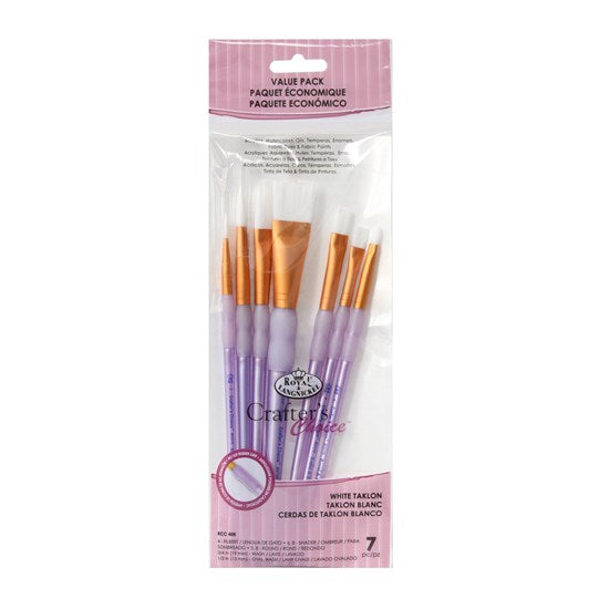 Ens. 7 pinceaux en taklon blanc plats