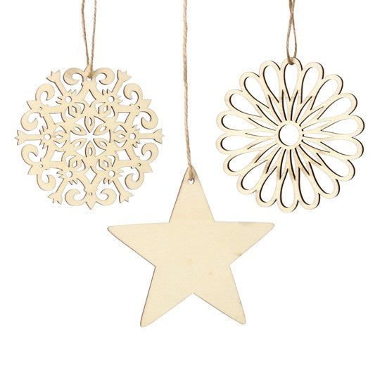 3-Pack Natural Wood Ornaments - Mandala
